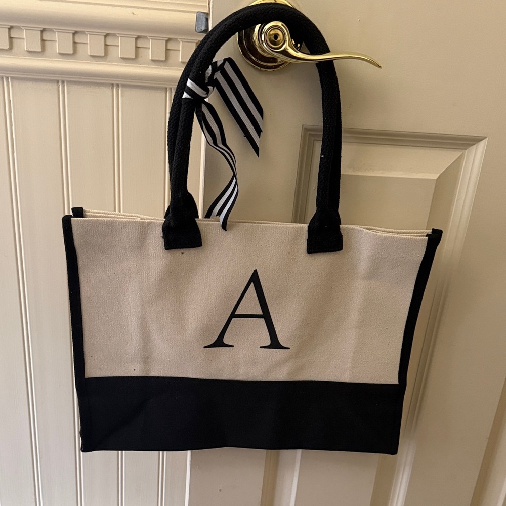 Black and Cream Letter A Tote Bag. Perfect to hold arts and crafts. #crafty